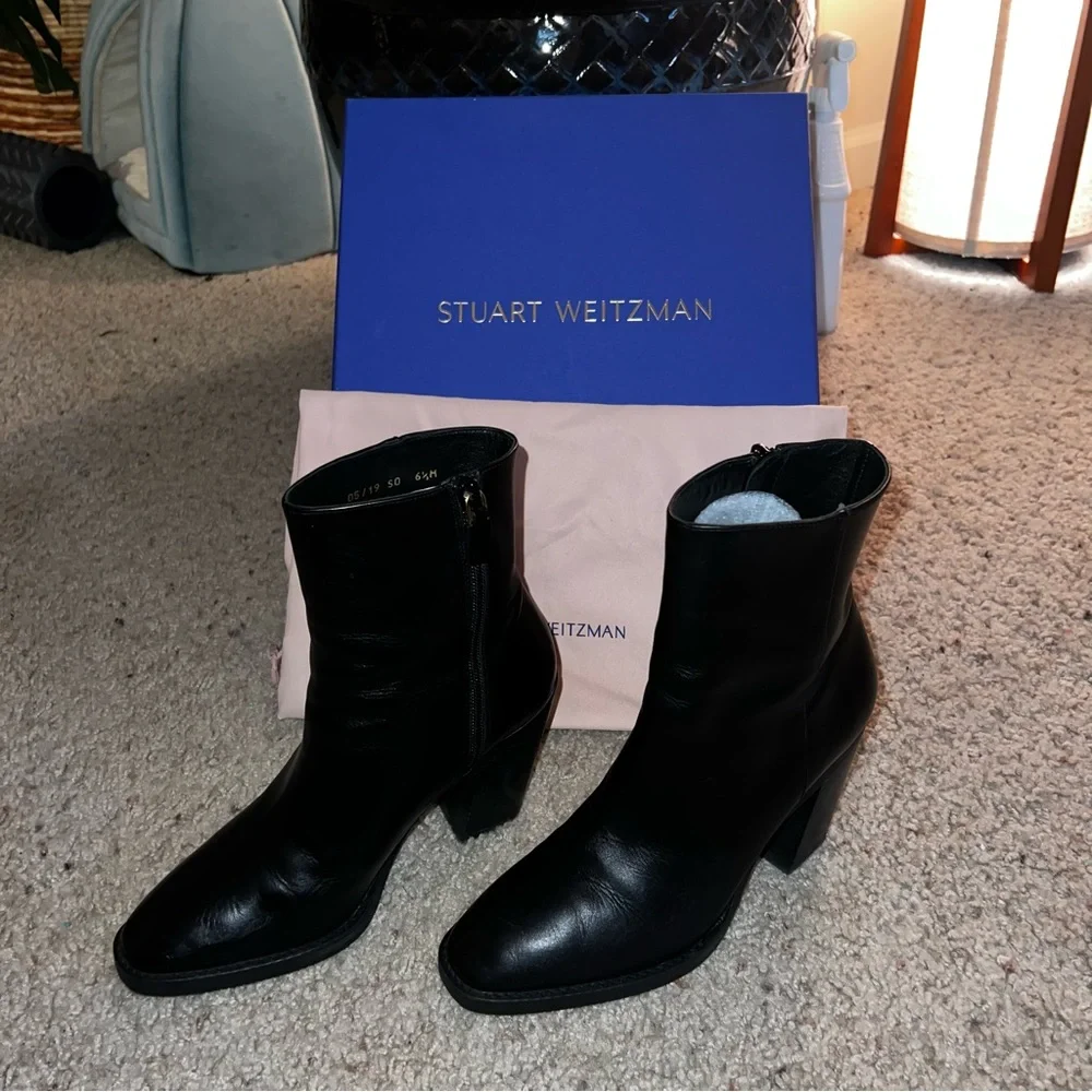 Stuart Weitzman Black Leather Booties - Picture 2 of 5